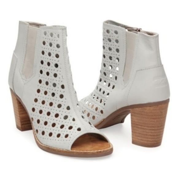 Toms Shoes - TOMS Leather Basket Weave Majorca Peep Toe Bootie
